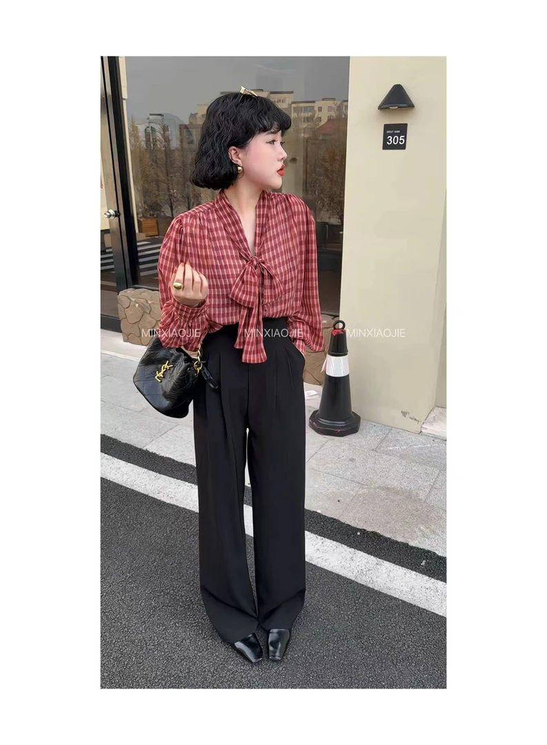 3938##复古时尚格子衬衣
