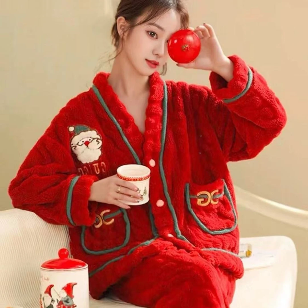 睡衣女韩版冬季性感双面夫妻年轻人潮流宽松超萌情侣装格子可爱