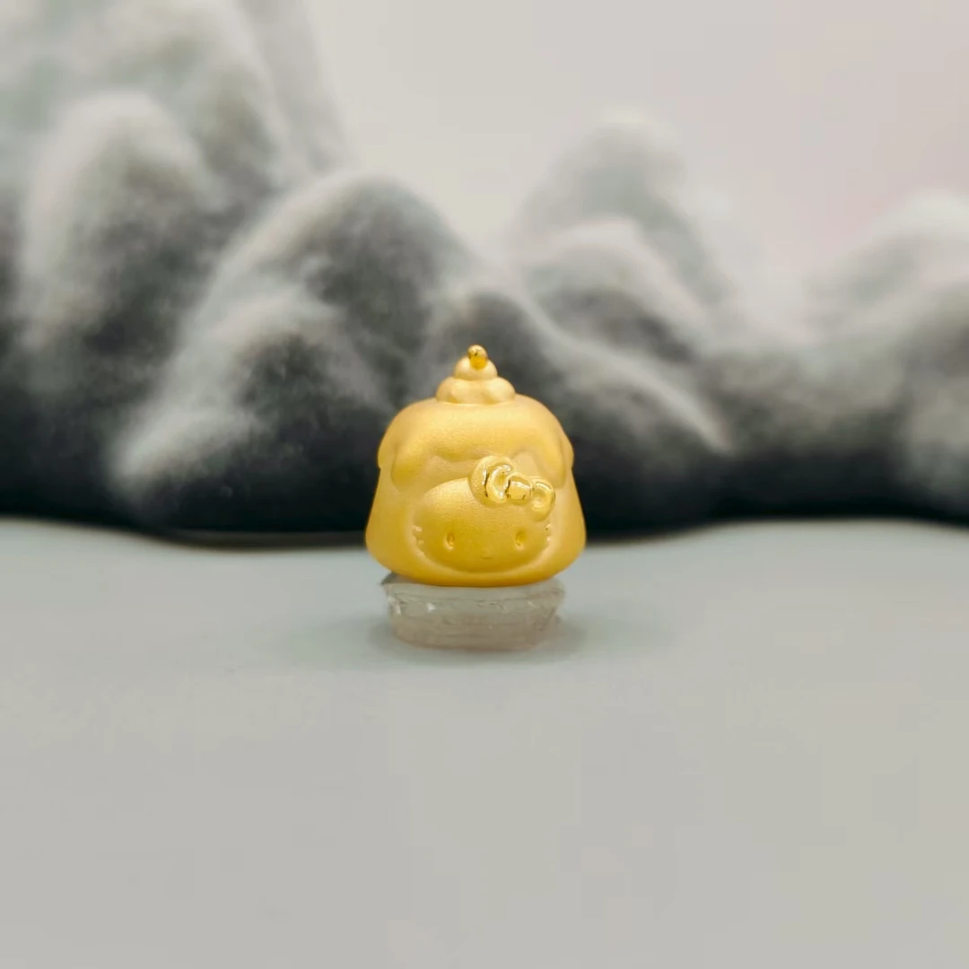 【珺铺黄金】足金999 kitty奶油布丁转运珠3D硬金饰品