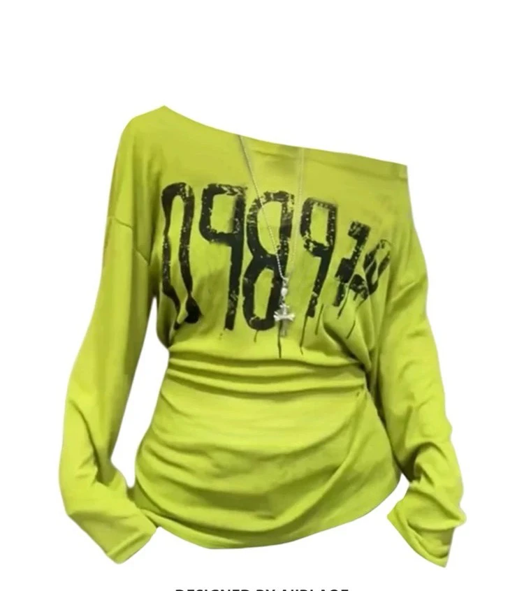 大码女装50645辣妹风斜肩长袖夏季薄款透气防晒罩衫绑带收腰上衣