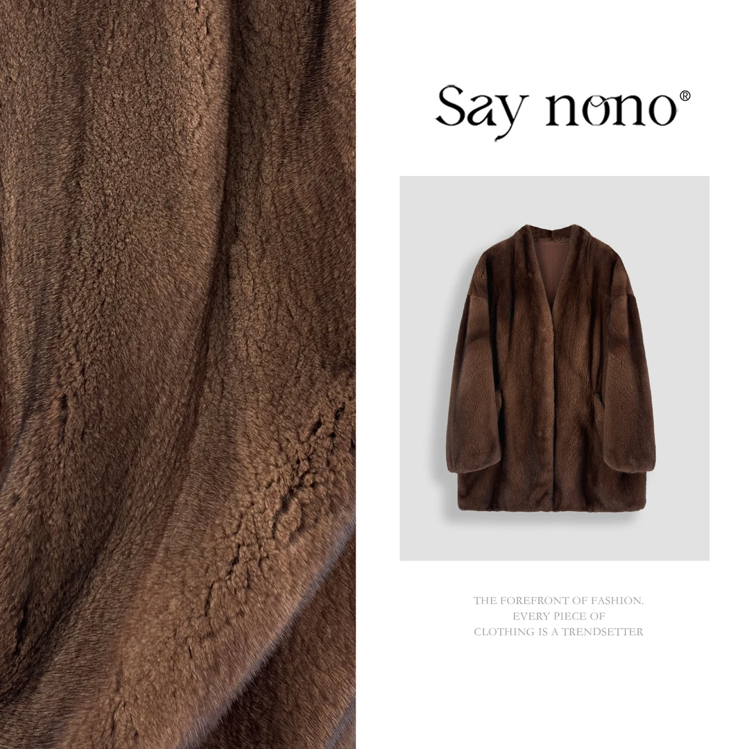 懒猫nono│Saynono 时尚高奢稀有原色V领水貂皮草外套 H56297X