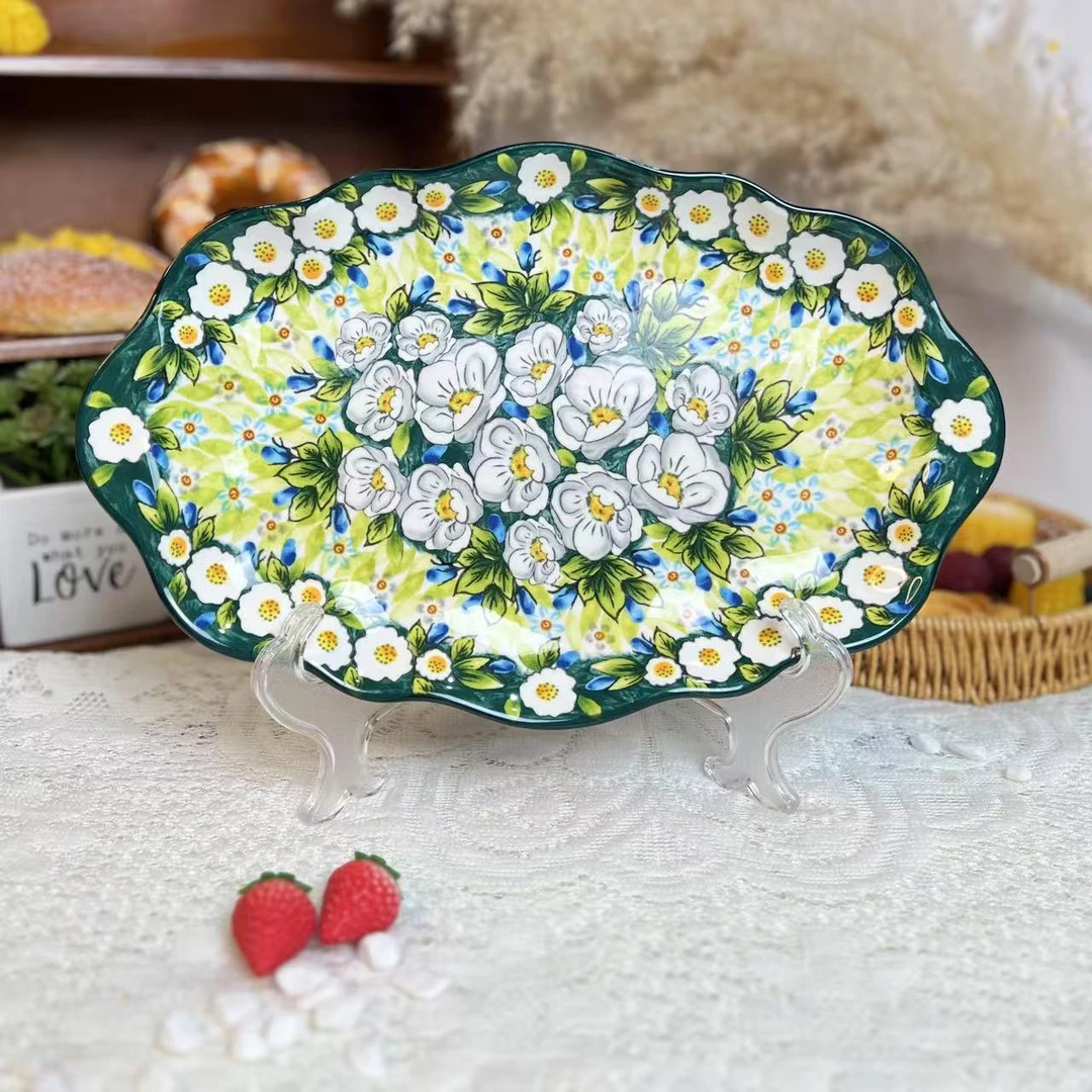 浅茉鱼盘家用大号13英寸深盘蒸鱼盘陶瓷轻奢高级感2024新款网红