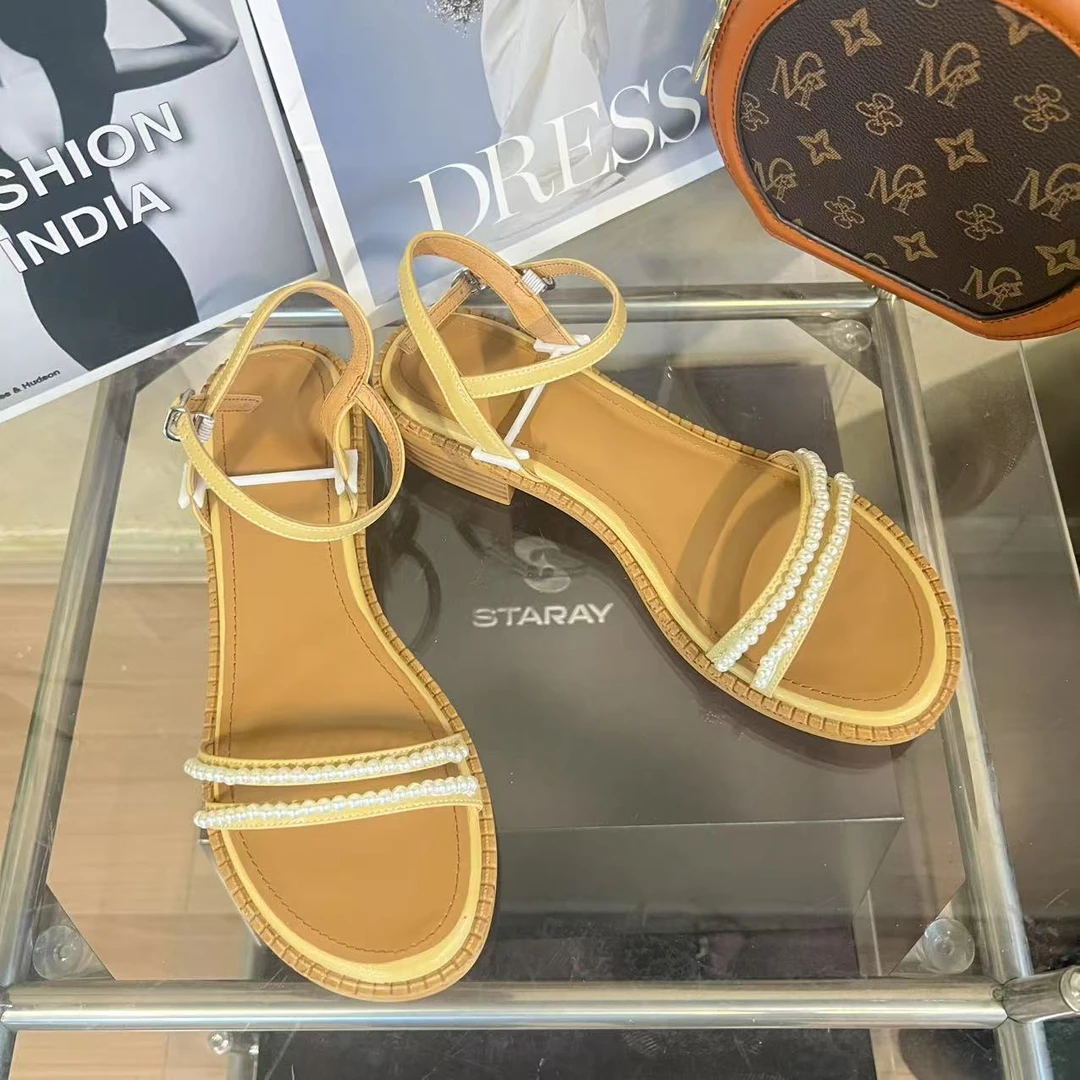 李大龙~牛皮2公分/新款法式凉鞋粗跟扣带款女鞋百搭6016