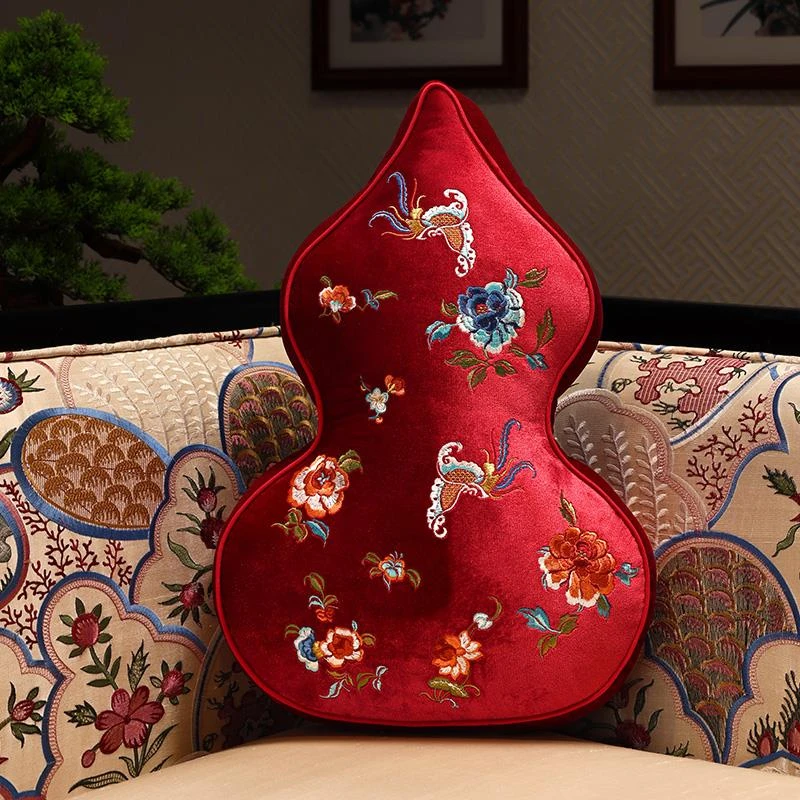 新中式异形葫芦抱枕中国风绒布刺绣客厅沙发抱枕靠垫家用高档靠枕
