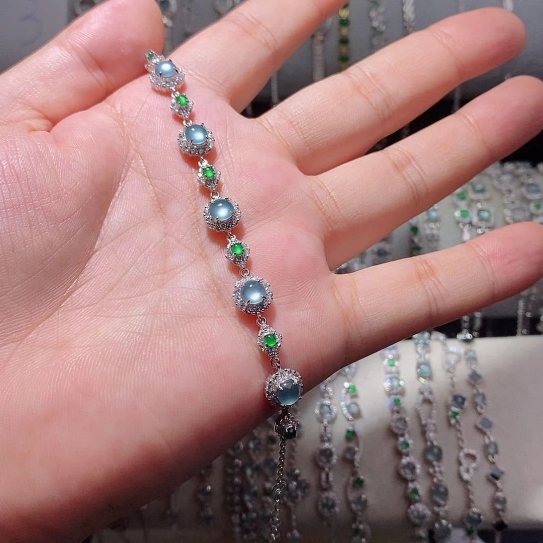 银S925镶嵌手链翡翠k j h j