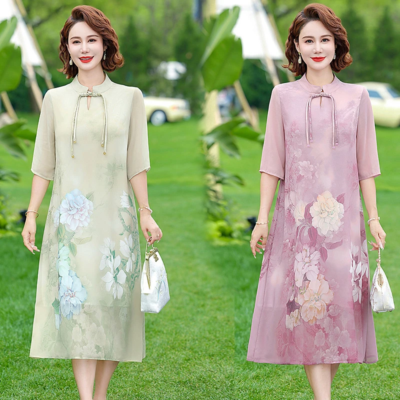2025年新款中老年女装高贵旗袍裙新中式中年妈妈夏装洋气连衣裙女