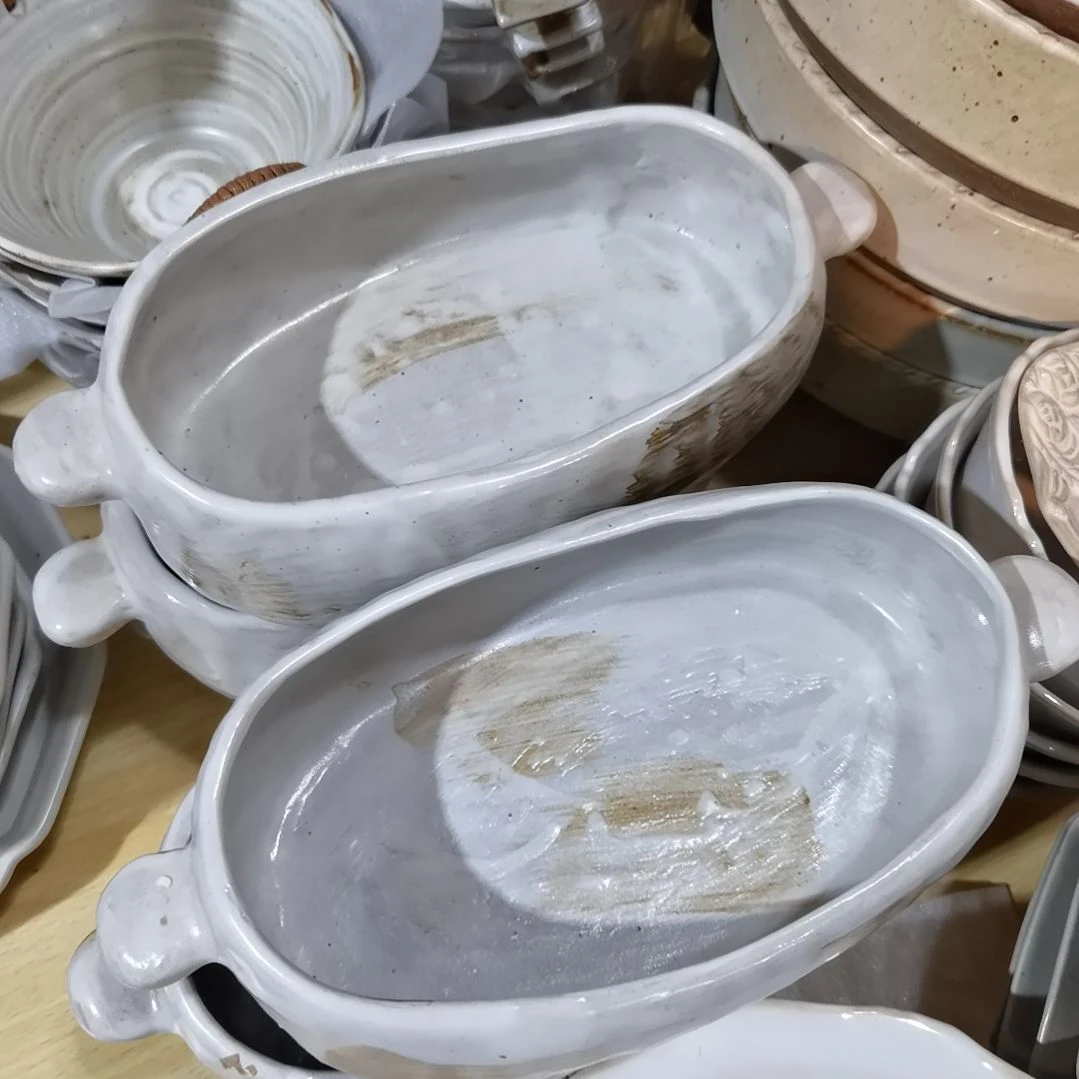 瓷片微瑕白油双耳粗陶双耳两个一组