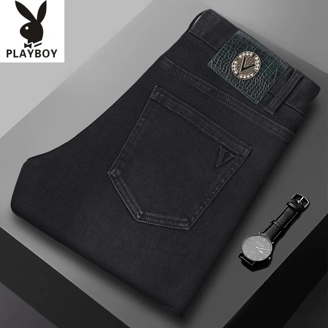 花花公子长裤/九分秋季弹力男牛仔裤黑灰高档男款奢品牛仔裤子男