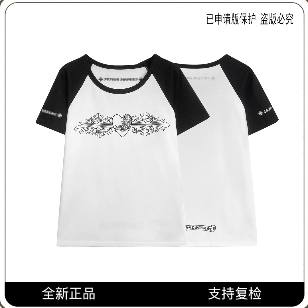 【澳门港正品】66930#时尚拼接印花T恤衫2025夏百搭个性潮流上衣