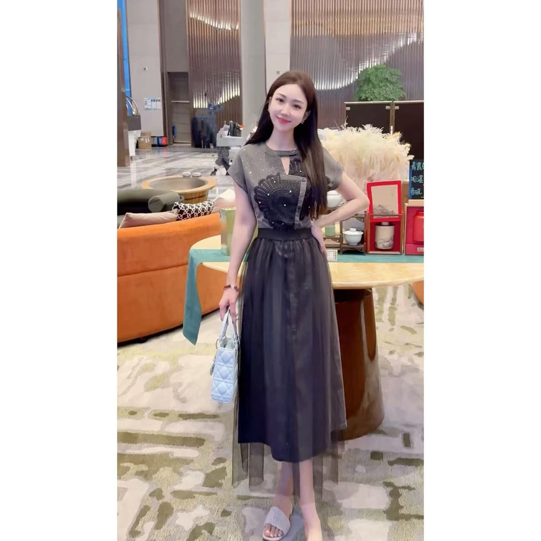 【黑糖缪斯】2025夏季新品太阳花纱裙两件套高级显瘦气质连衣裙