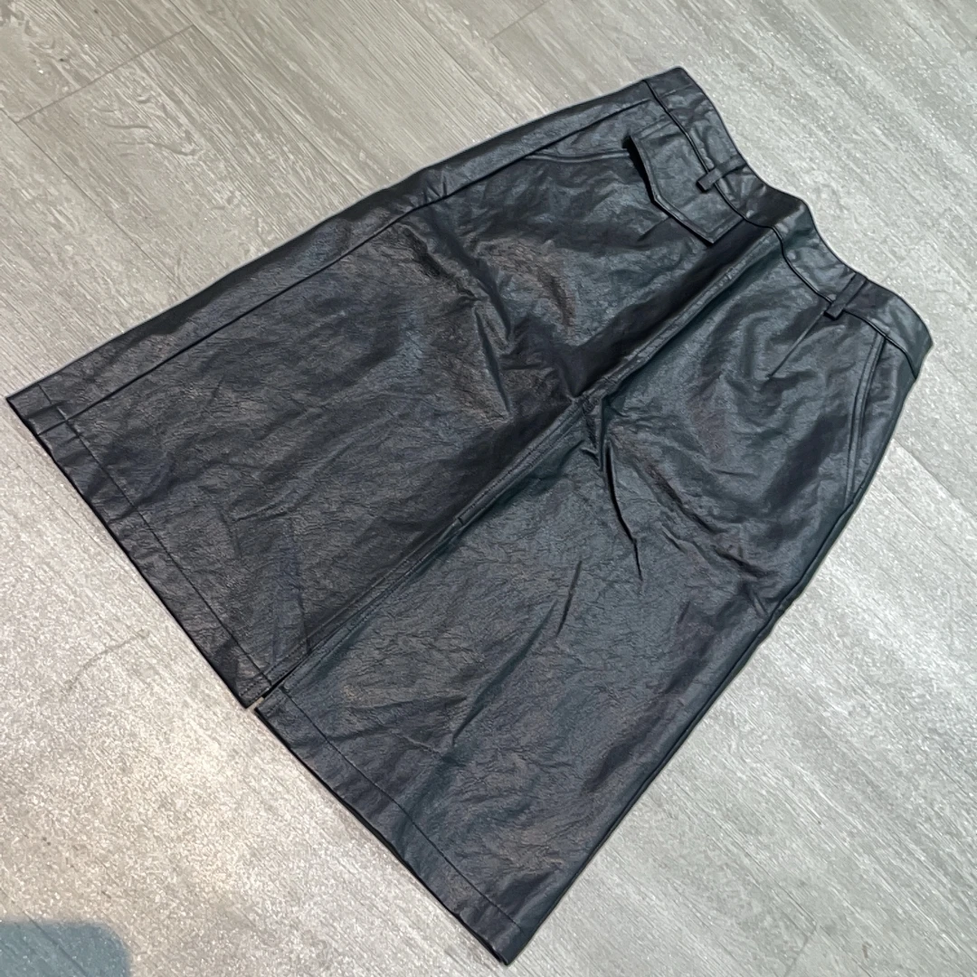 女士高腰显瘦开叉皮制半身裙-果梓898