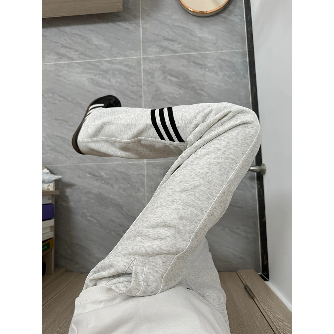 美式cleanfit三条杠裤子男秋季高级感重磅卫裤宽松直筒运动休闲裤