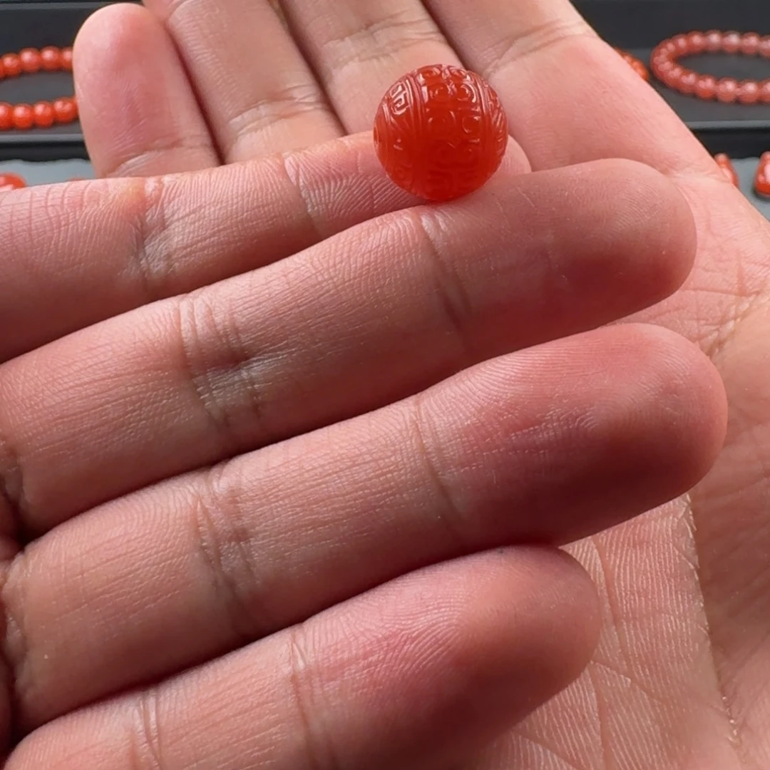 南红玛瑙未镶嵌回纹圆珠13+