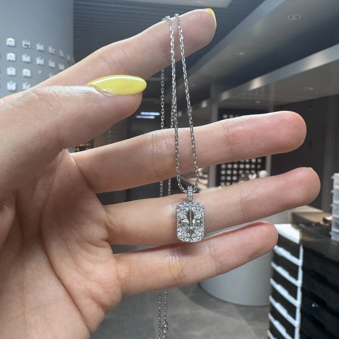 铜合金项链 高定满镶鸢尾花无事牌项链AAA