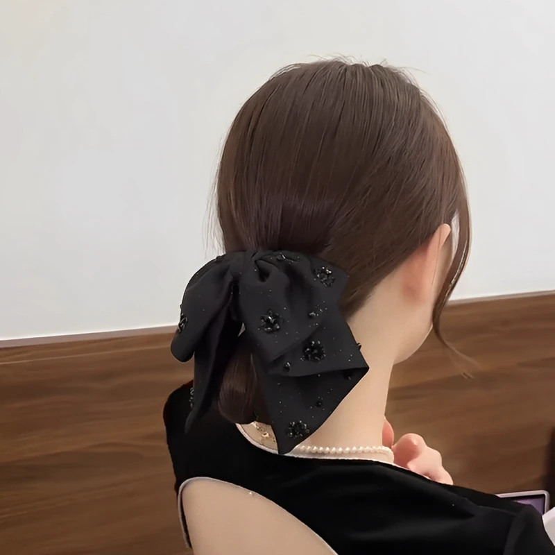 高级感星光璀璨马尾夹女新款飘带蝴蝶结抓夹简约时尚发夹头饰发夹