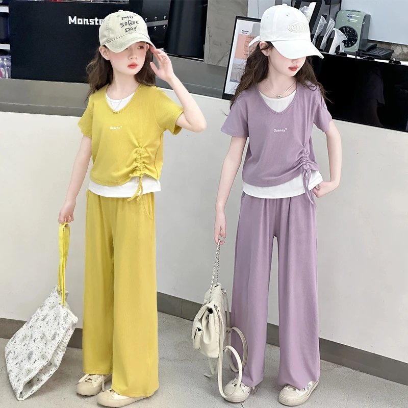 女童夏装套装2025新款夏季6-12岁潮酷儿童洋气时尚休闲宽松两件童