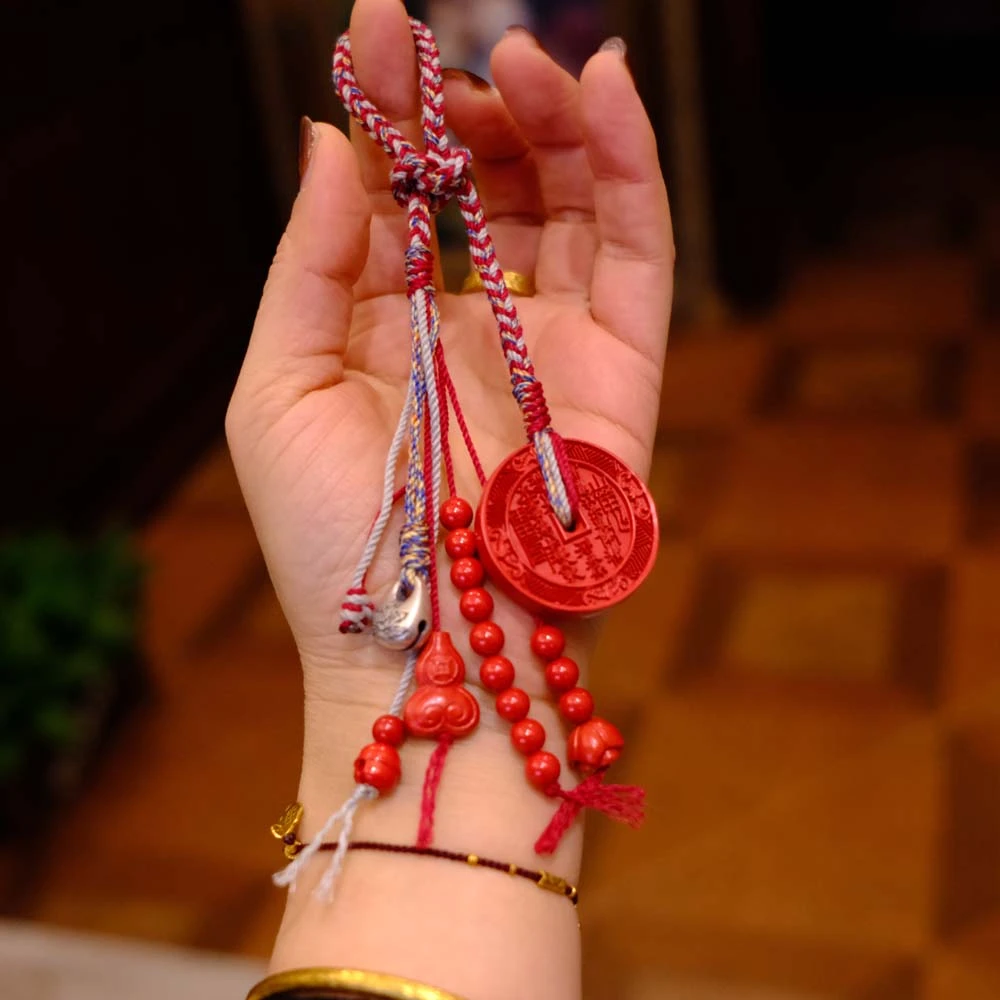 含辰砂工艺品朱砂车挂手工编制 设计款太岁葫芦