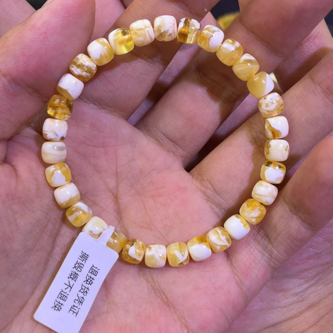 未镶嵌琥珀手串金白拉丝6.6