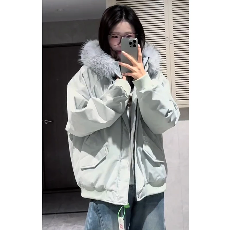 美式毛领连帽派克棉服男女款冬季加厚保暖防寒座山雕短款工装外套