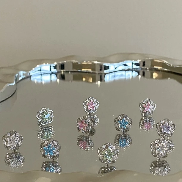 钛钢锆石耳饰 彩色星星小花钛钢耳钉耳骨钉耳蜗钉