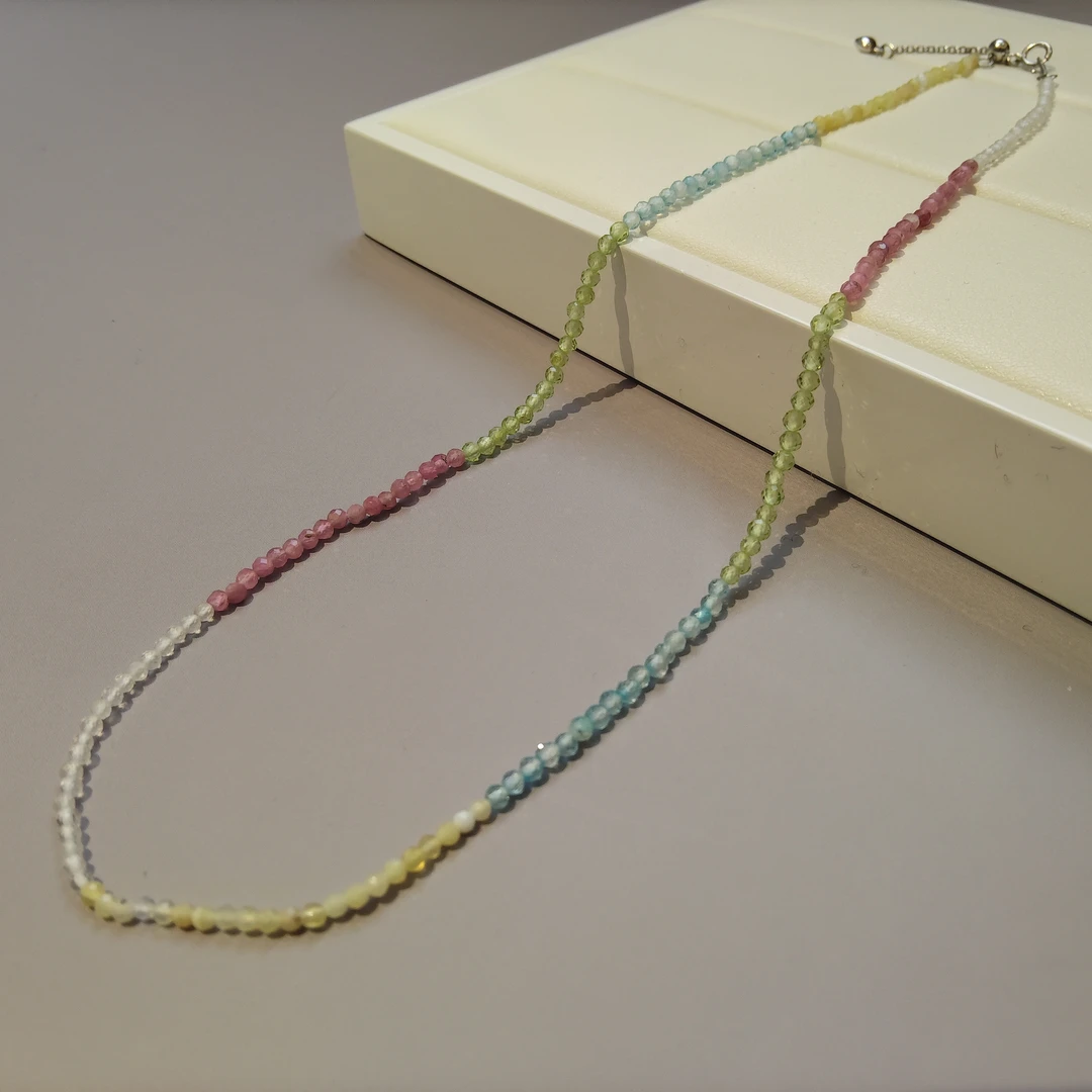 【彩虹】天然碧玺等四种宝石马卡龙色多彩宝石项链