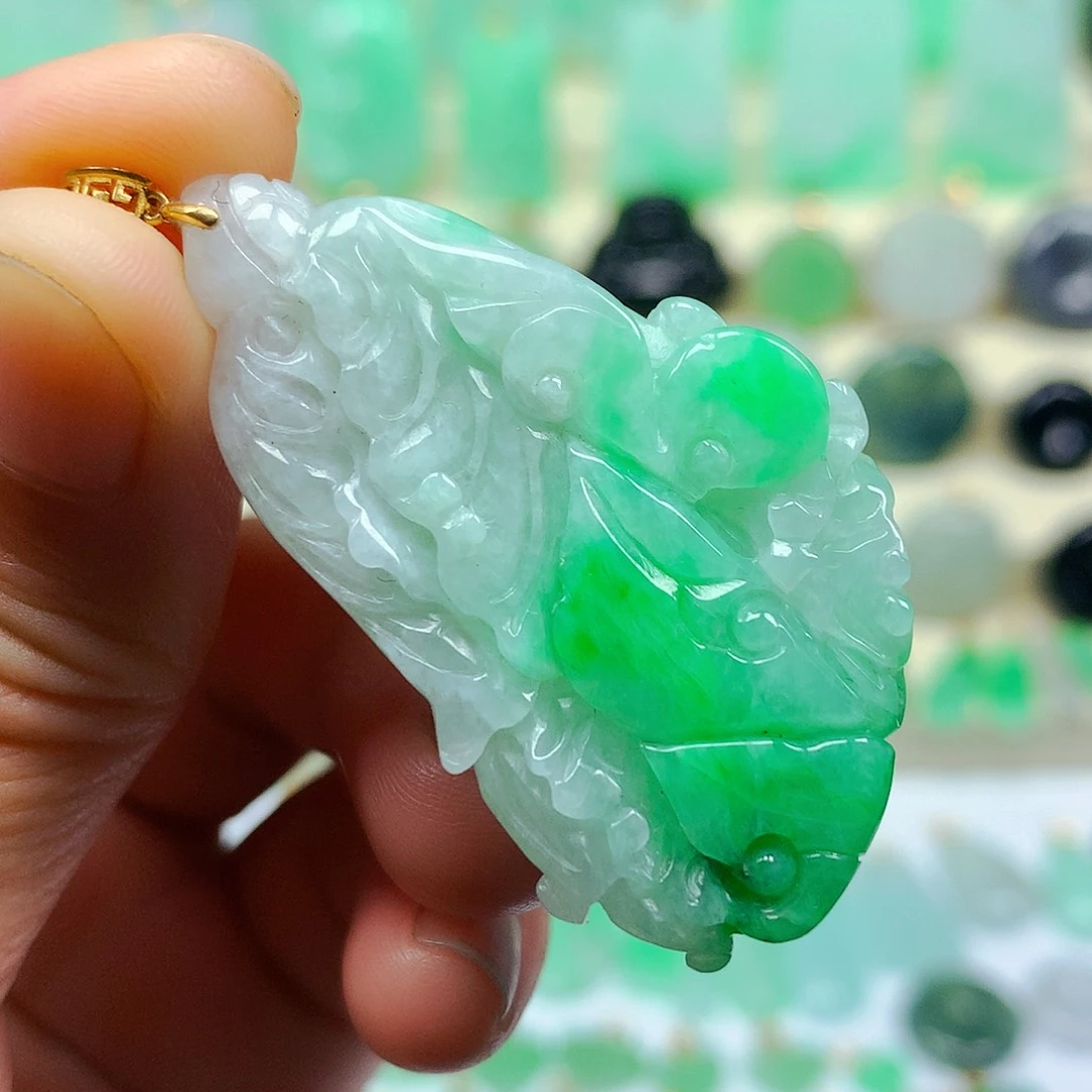 翡翠18K金镶嵌吊坠(不含链)