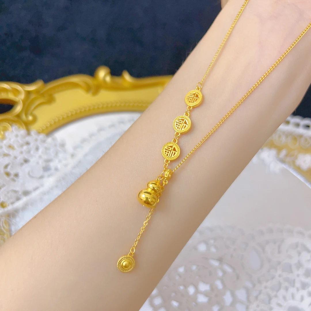 足金999三福葫芦套链黄金项链5G轻奢百搭时尚精致素款经典坠链