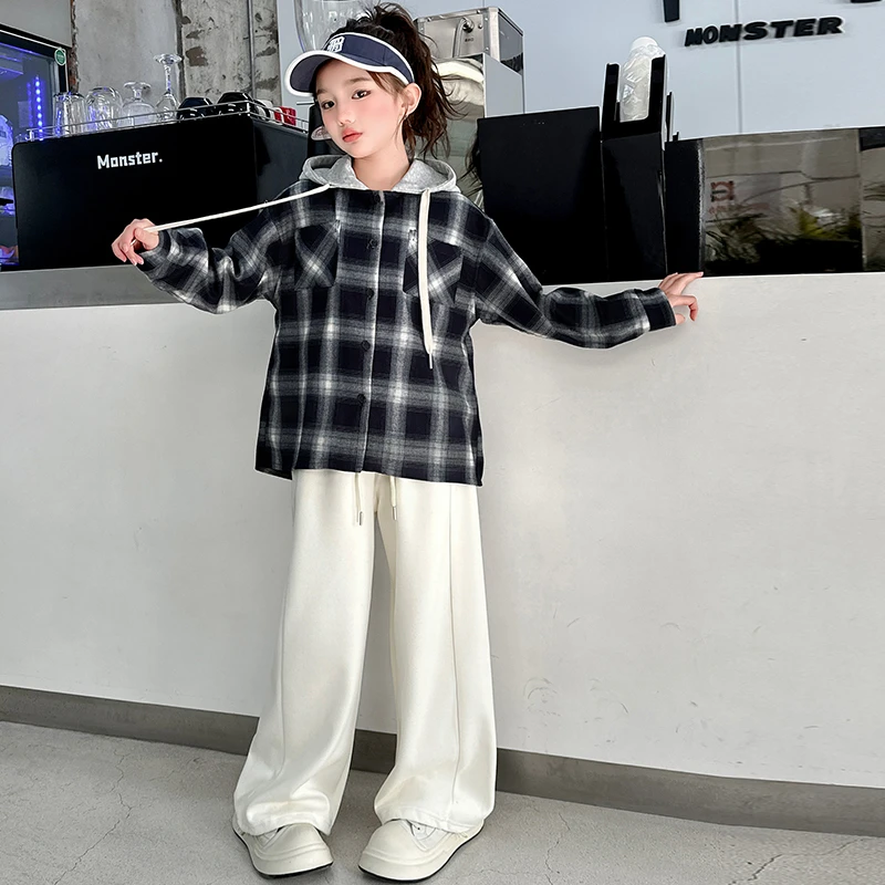 女童格子衬衫春装2025新款洋气女大童洋气长袖儿童开衫衬衣外套