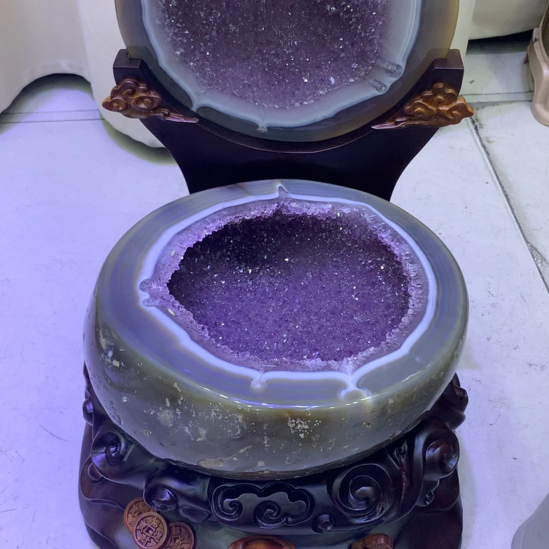 水晶摆件未镶嵌@****哥高品质难熬紫晶聚宝盆