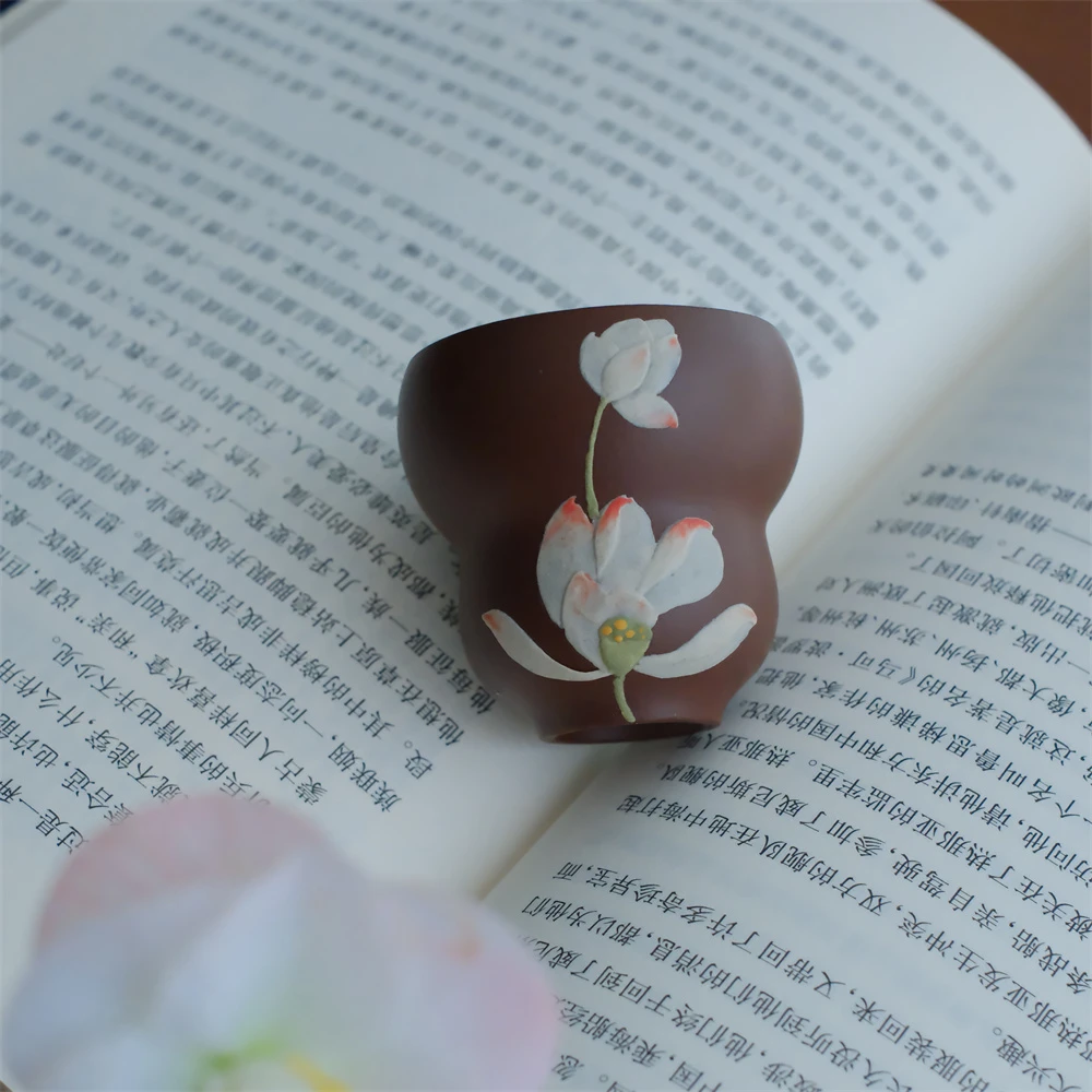 大碗茶器【荷莲·葫芦杯】宜兴泥绘紫珠泥紫砂杯精工原矿70cc主人杯