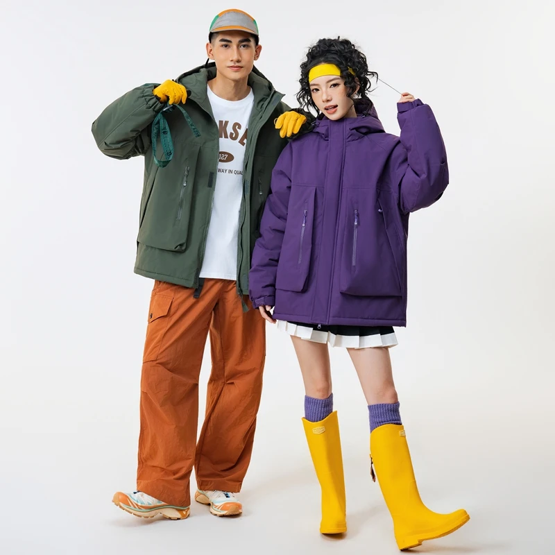 冬季三防面料户外外套 羽绒背+仿兔毛内里大口袋保暖外套