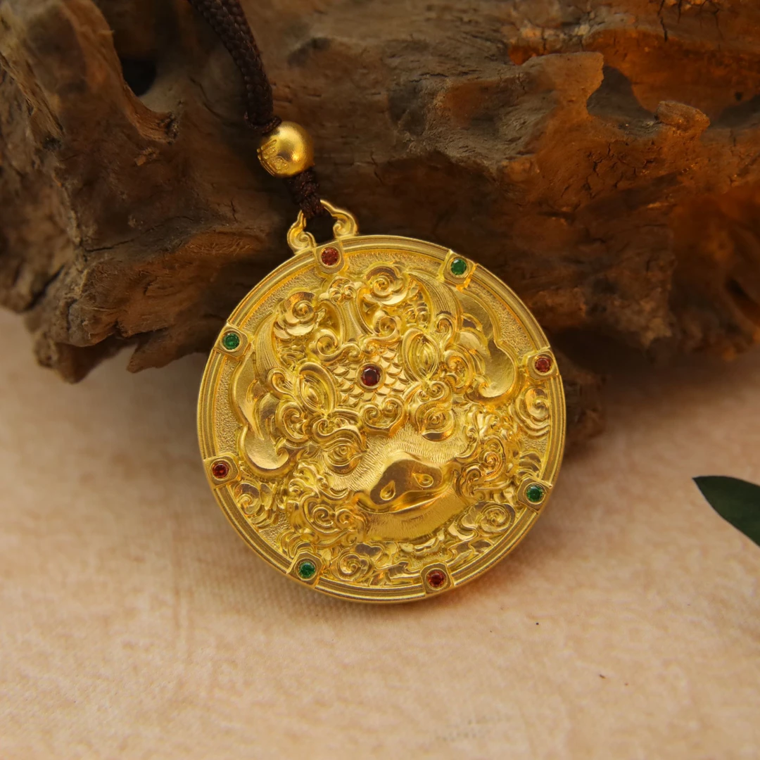 活动价829/克【天蓬元帅】生肖猪黑神话古法金999吊坠手工錾刻挂坠