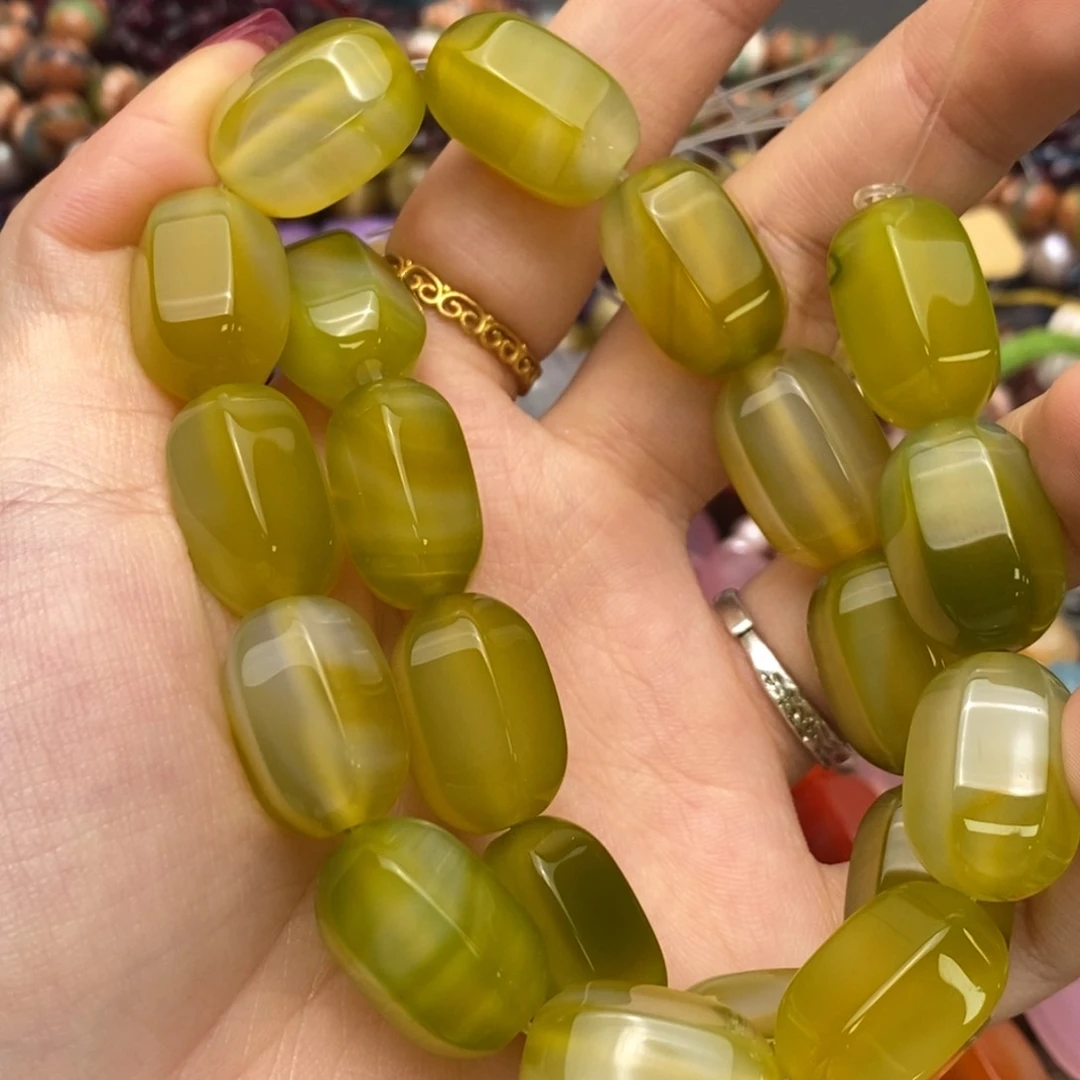 玛瑙/玉髓未镶嵌珠宝半成品侍****房黄瓜绿南瓜珠14mm