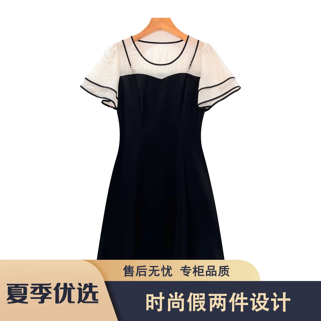 S155 传Q2025夏季甜酷少女风俏皮假两件时尚连衣裙CQYH23B080款