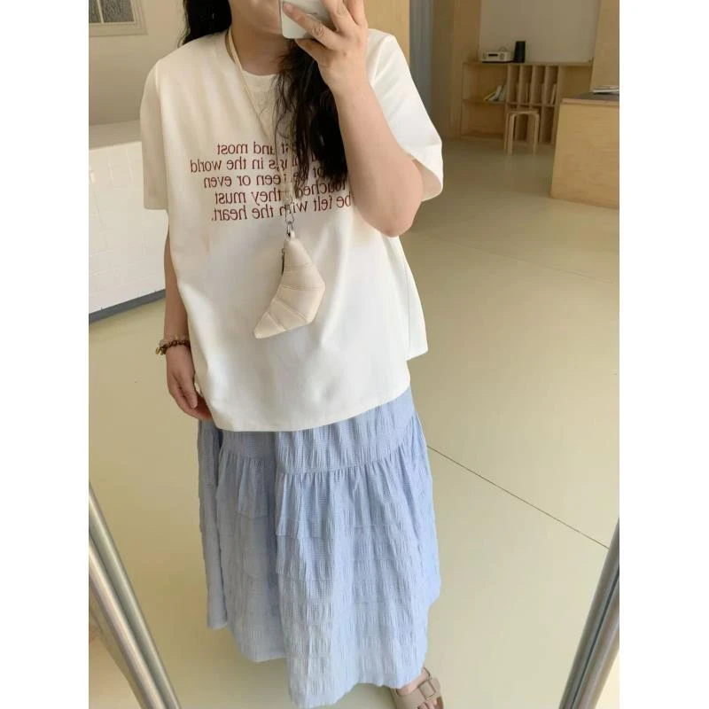 【青四折现货】大码女装百搭高腰显瘦格子半身裙甜美清新8874#