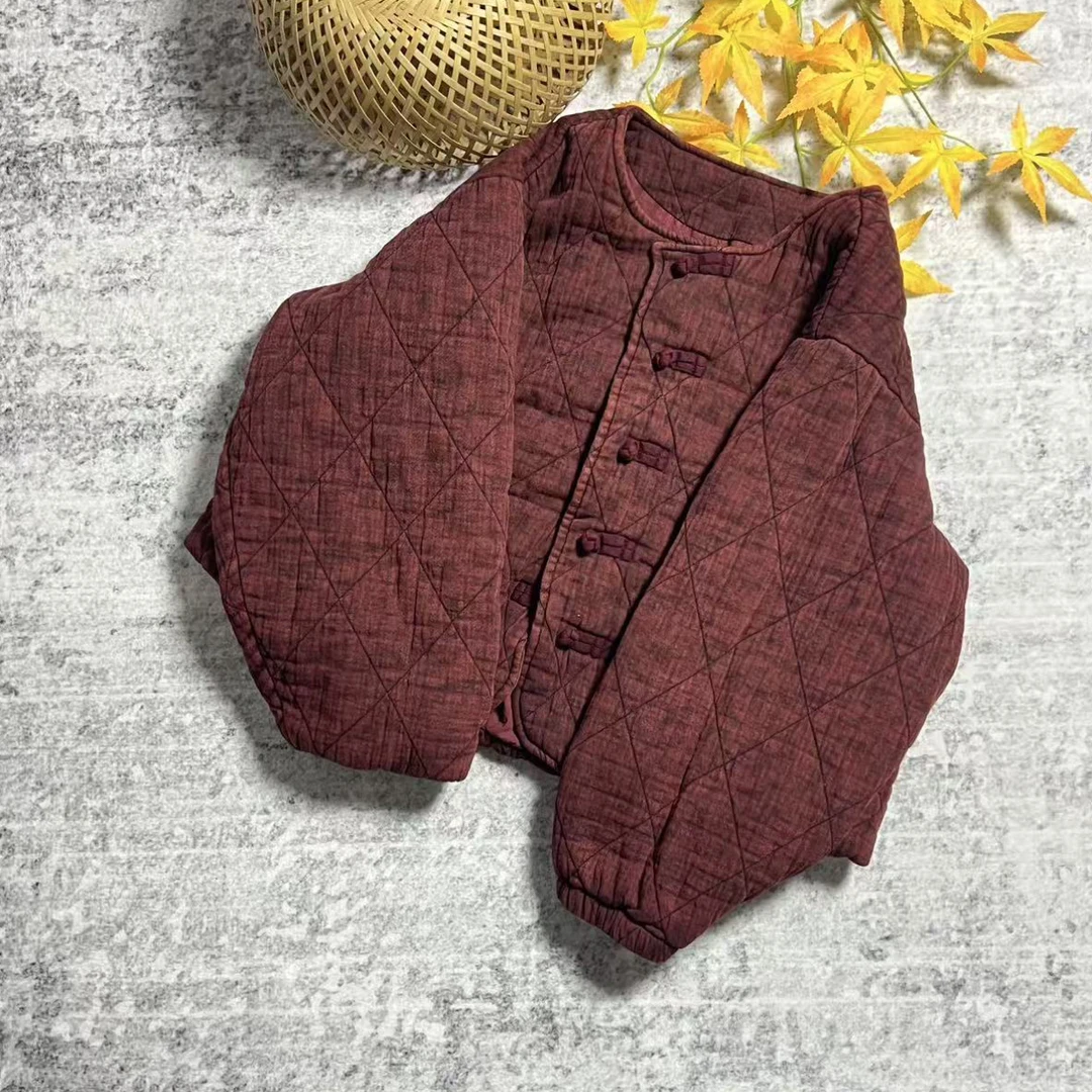 麻自在-冬季新款亚麻双层加厚短款盘扣灯笼袖棉服（衣长58胸围125）