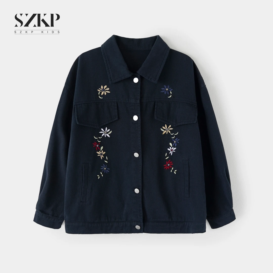 SZKP秋装2025新款女童潮款上衣中大童洋气儿童牛仔外套HSYQ552876