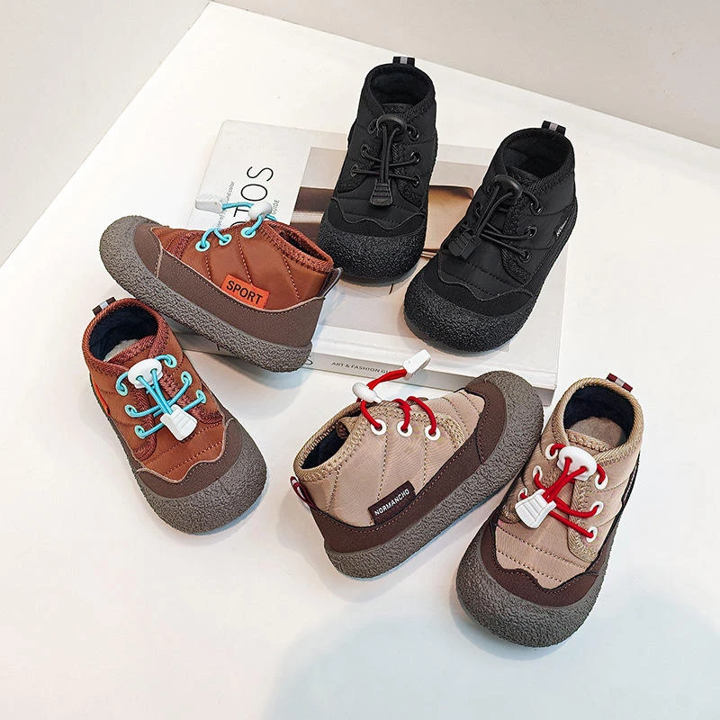 拼色秋冬季童鞋小童儿童棉鞋女童棉鞋短靴加绒男童二棉鞋