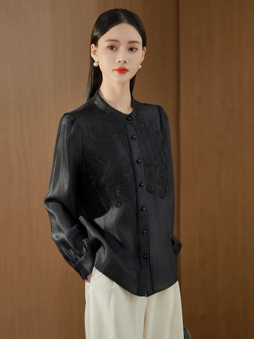 法式气质文艺春夏款女士重工刺绣衬衫女百搭衬衣S2503/K7AB