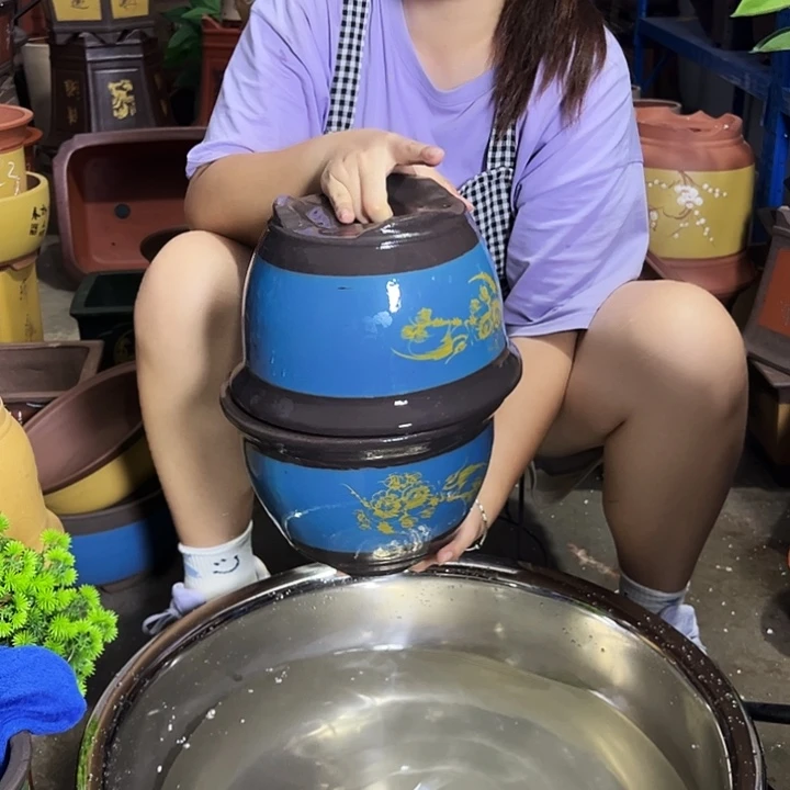 宜兴紫砂花盆25+25蓝色