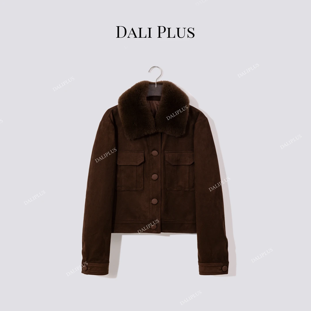 DALI PLUS”琥珀鎏光“皮绒拼接贝贝狐90鹅绒羽绒服-D5MM3035
