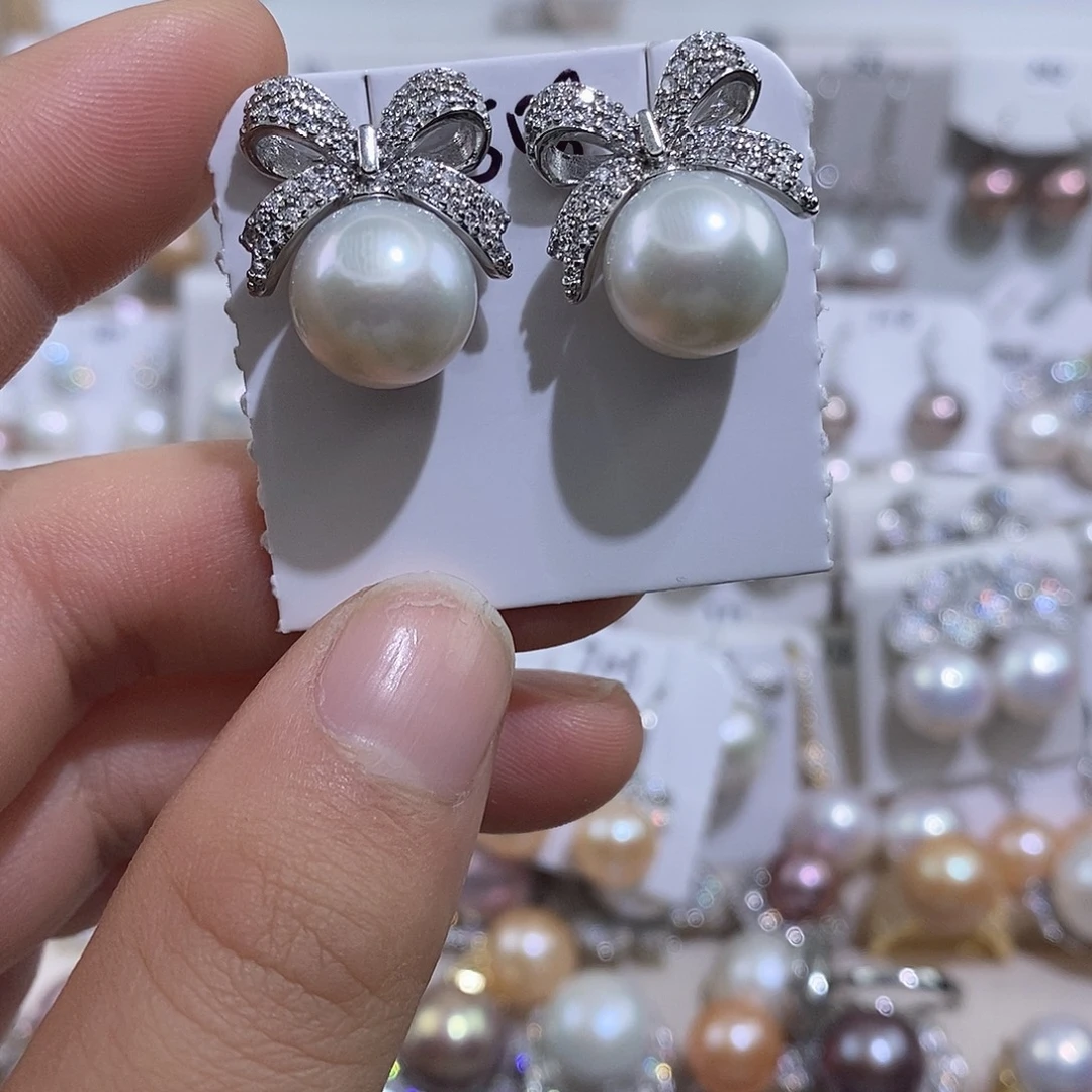 耳饰淡水珍珠银S925镶嵌11.5mm