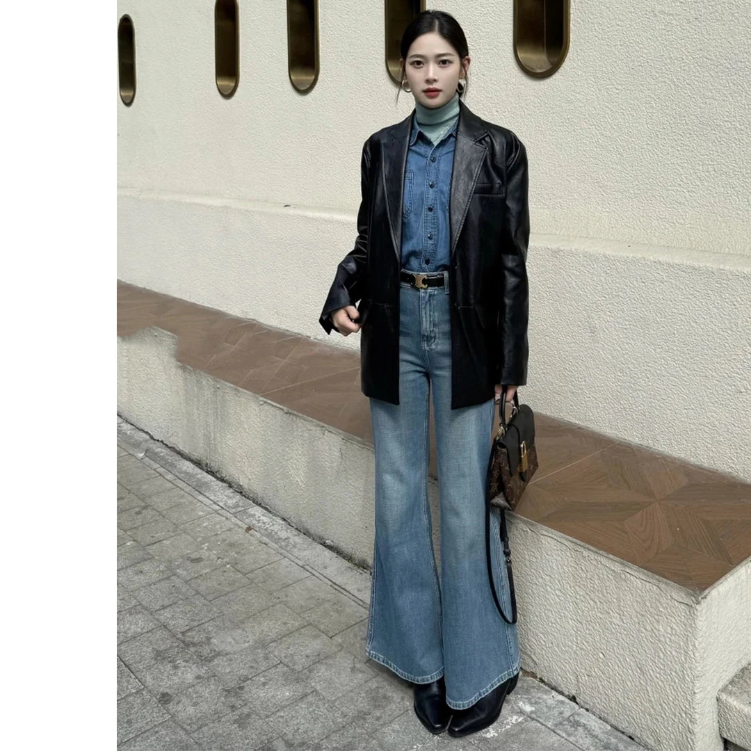 复古微喇加绒牛仔裤女2025年秋冬新款高腰显瘦小个子不贴腿喇叭裤