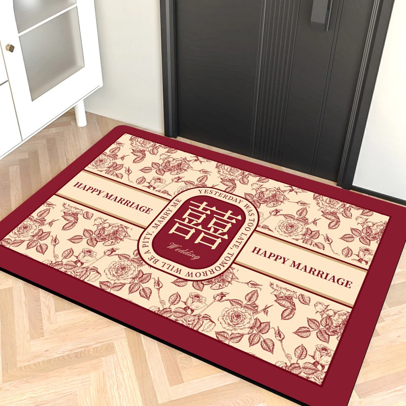 【40*60cm】喜庆红色硅藻泥入户地垫门口玄关防滑耐脏吸水免洗地毯