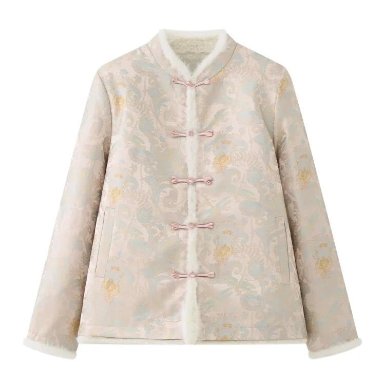 【秋实专属】Y1956新中式棉衣新款秋冬女毛毛棉服国风棉袄外套时尚