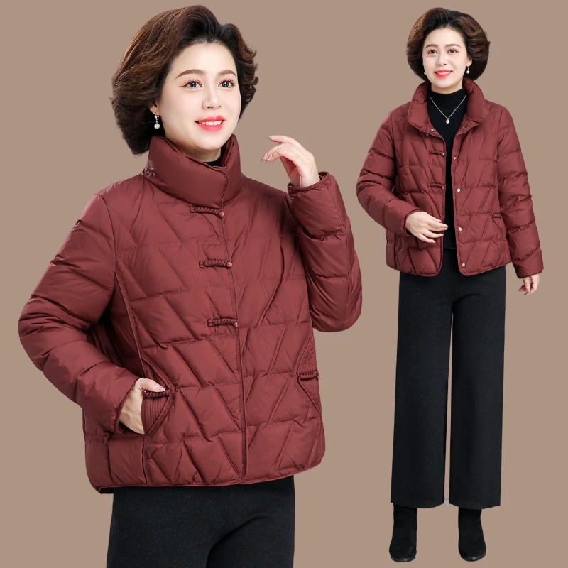 小个子妈妈冬装夹棉外套轻薄小棉袄中老年女秋冬棉衣洋气羽绒棉服