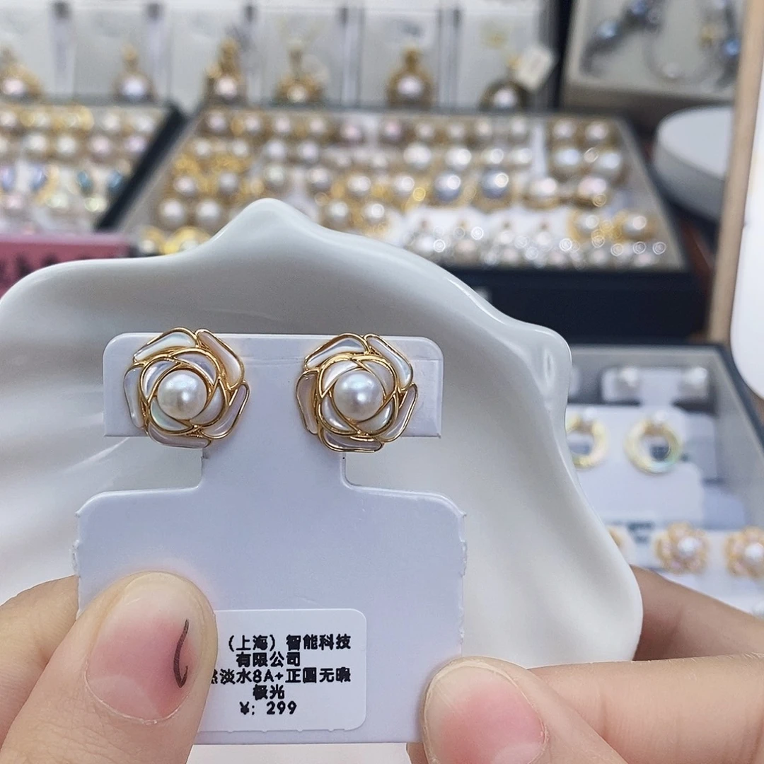 淡水珍珠特价不退换耳饰@@414银S925镶嵌