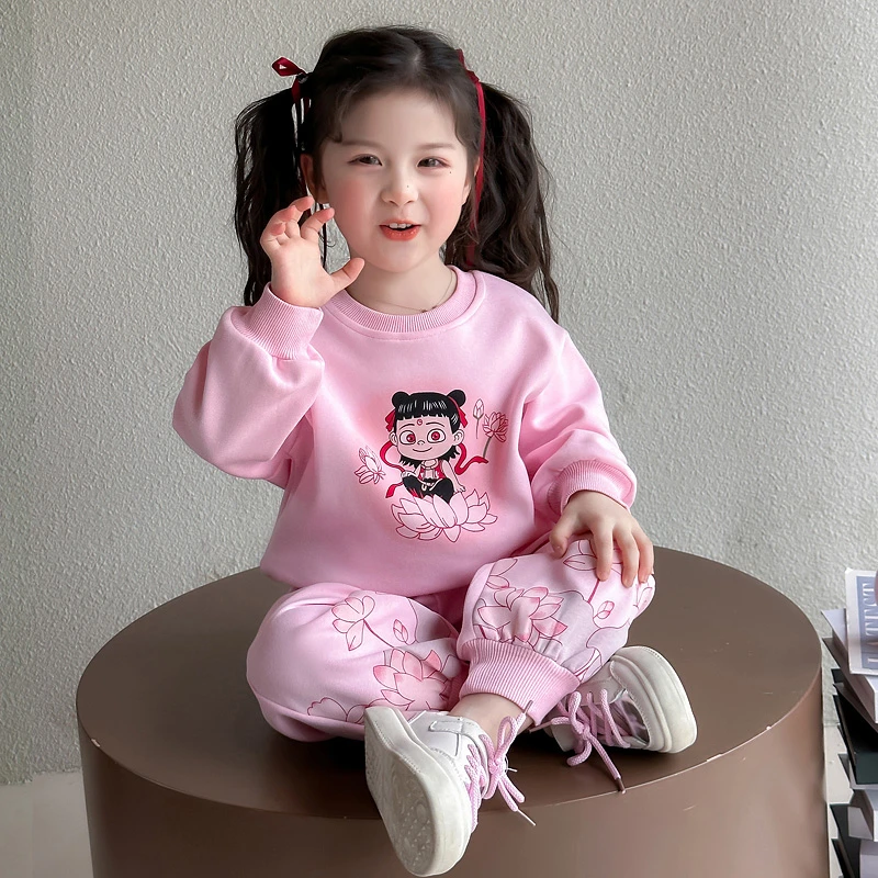 女童哪吒卫衣套装春秋2025新款宝宝春秋款时髦卫衣卫裤两件套童装