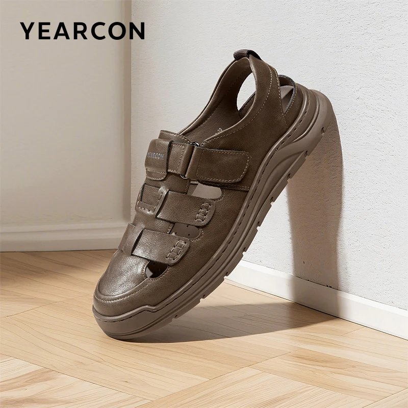 意尔康包头凉鞋男款2025夏季新款透气爸爸凉拖鞋开车镂空凉皮鞋男