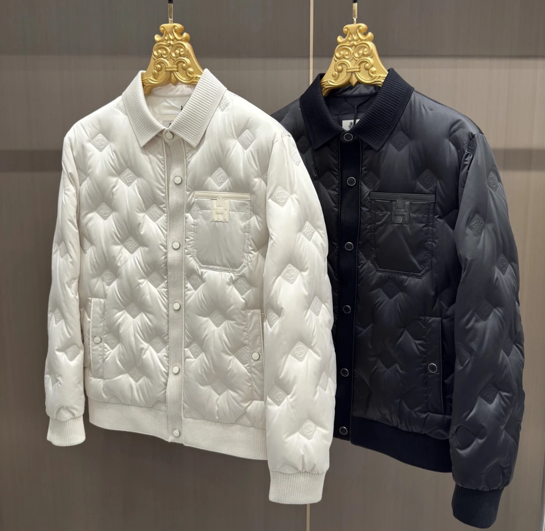 冬季新款纯色百搭修身轻便高级感男士拼针织翻领羽绒外套79229